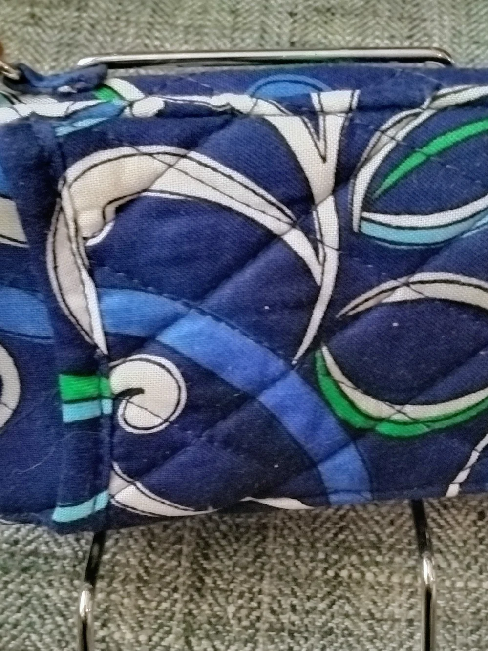 Vera Bradley Quilted Wristlet Wallet in Blue, Green & White Swirl Print